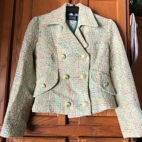 Bergdorf Goodman IMPASSE New York Double-Breasted Tweed Jacket Green - 4 - Picture 4 of 16